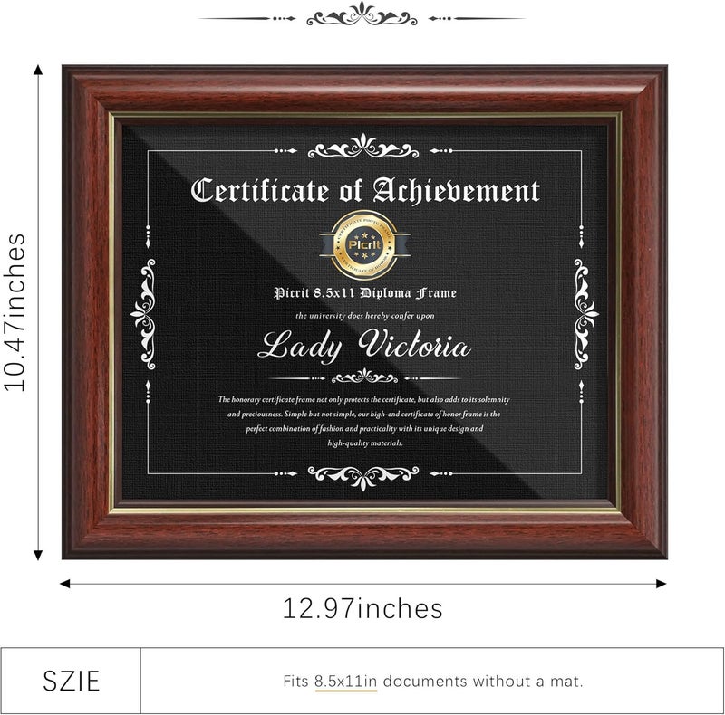 Picrit 8.5x11 Mahogany Diploma Certificate Frame with Tempered Glass, Degree Document Frame with Gold Rim for Wall and Tabletop, 1 Pack - Image 4